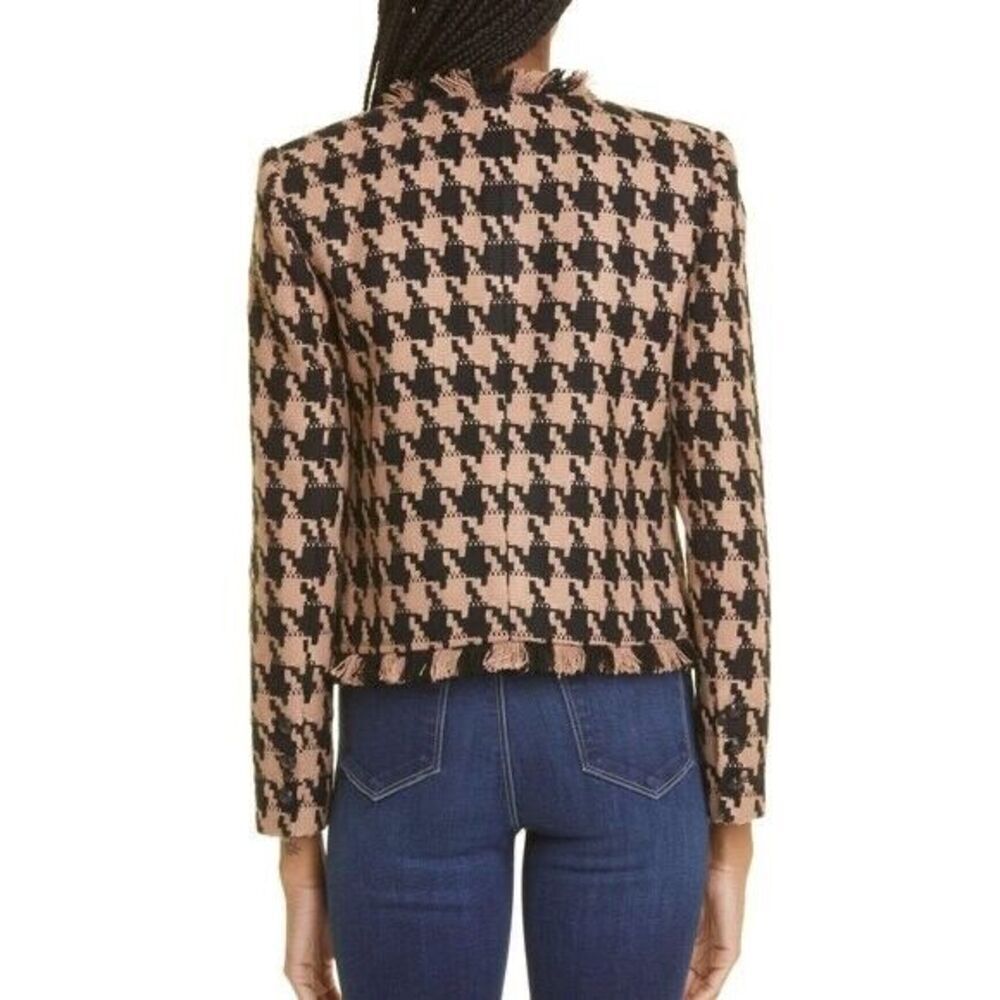 NWT L'AGENCE Angelina Houndstooth Open Front Blazer in Cappuccino Black Brown - Picture 3 of 16